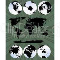 world map and globes