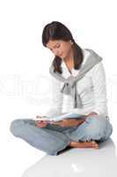 Brown hair teenager holding book