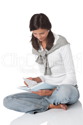 Brown hair teenager holding book