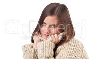 Portrait of beautiful young woman wearing turtleneck