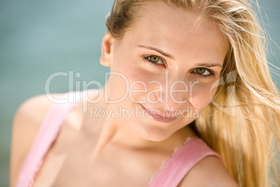 Portrait of blond woman enjoy summer sun