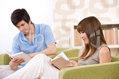 Student - two teenager reading book home