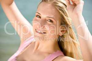 Portrait of blond woman enjoy summer sun