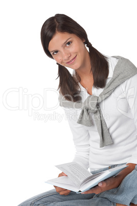 Brown hair teenager holding book