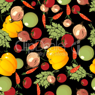 Vegetables pattern on black