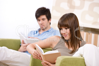 Student - two teenager reading book home