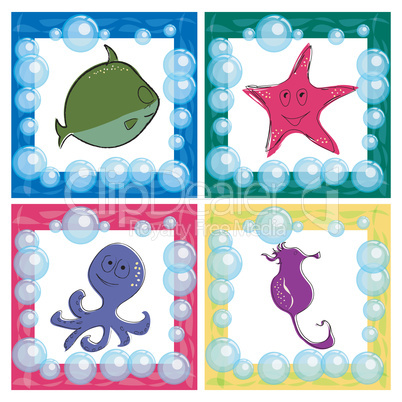 Stylized ocean life icons
