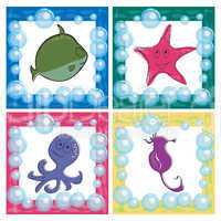 Stylized ocean life icons