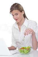 Healthy lifestyle series - Woman with laptop and salad