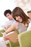 Student - two teenager reading book home