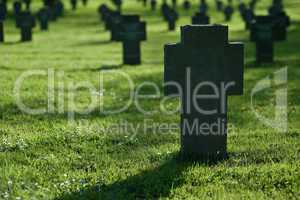 Crosses in grass on cemetery