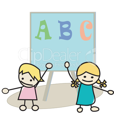Happy little kids learning alphabet