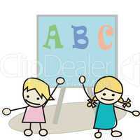 Happy little kids learning alphabet