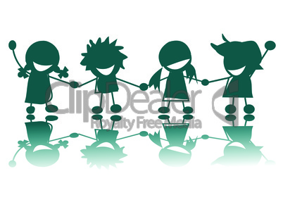 Happy children silhouettes on white background