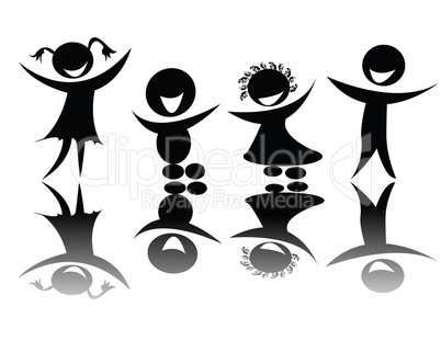 Kids silhouette in black and white