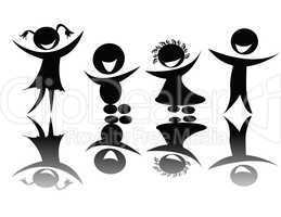 Kids silhouette in black and white