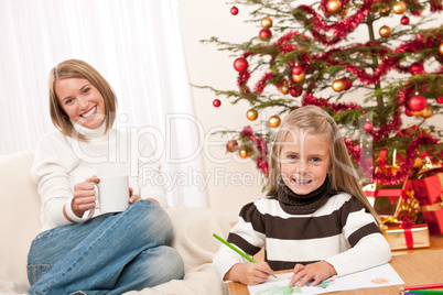 Happy blond woman with child on Christmas