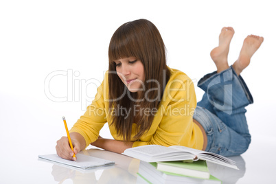 Student - female teenager write homework