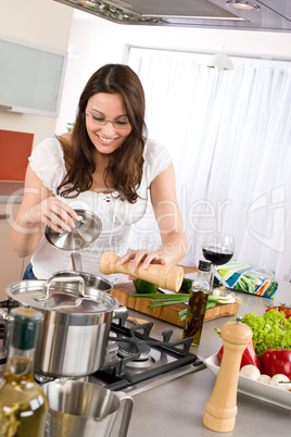 Cooking - Happy woman cook in modern kitchen