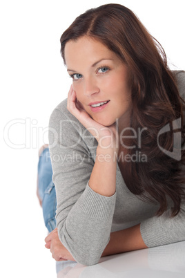 Brown hair sexy woman lying down