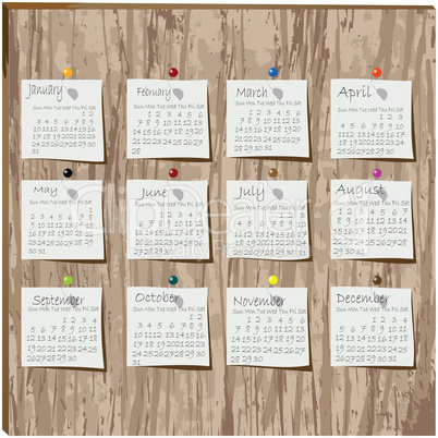Calendar paper on wood