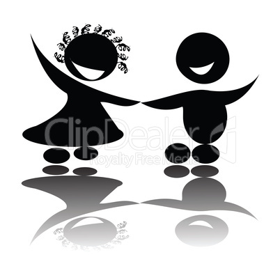 Children holding hands,isolated vector silhouettes