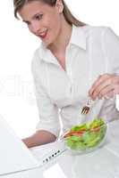 Healthy lifestyle series - Woman having lunch break at office