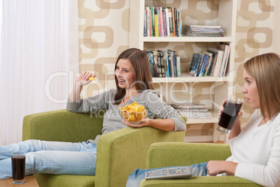 Students - Two female teenager watching television