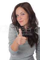 Happy young woman showing thumbs-up