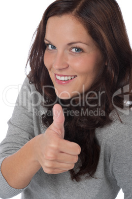 Happy young woman showing thumbs-up