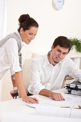 Young man and woman working together