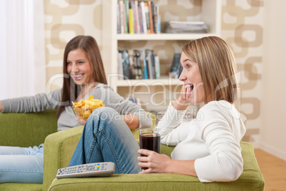 Students - Two female teenager watching television