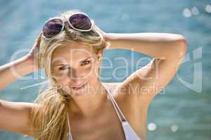 Blond beautiful woman enjoy summer sun