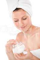 Body care - beautiful woman apply moisturizer