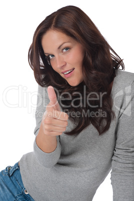 Happy young woman showing thumbs-up