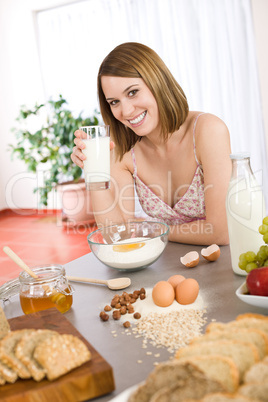 Baking - Happy woman prepare healthy ingredients