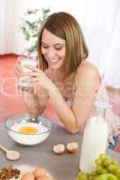 Baking - Happy woman prepare healthy ingredients