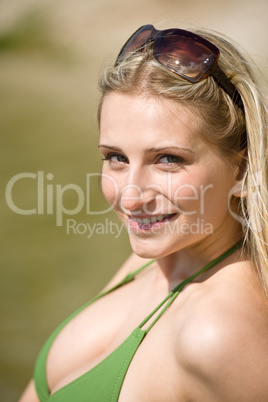 Blond woman enjoy summer sun with sunglasses