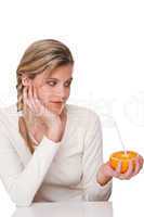 Healthy lifestyle series - Woman watching orange