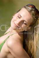 Blond woman enjoy summer sun with sunglasses