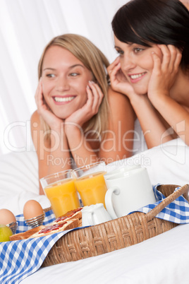 Home made breakfast, two women in background