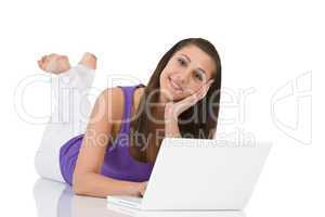 Student - teenager woman with laptop lying down