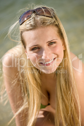 Blond woman enjoy summer sun with sunglasses