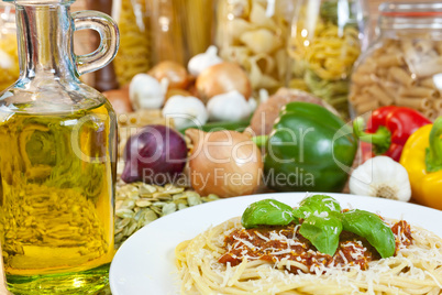Spaghetti Bolognese, Pasta, Olive Oil & Fresh Vegetable Ingredie