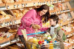 Grocery store shopping - Woman with little boy