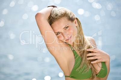 Blond woman enjoy summer sun