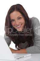 Young smiling happy woman with laptop