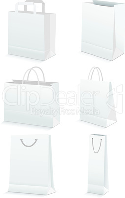 Vector illustration set of paper shopping or grocery bags.