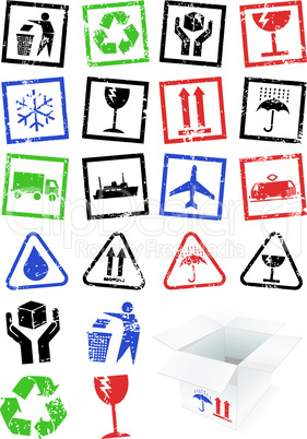 Vector illustration set of packing symbol stamps.