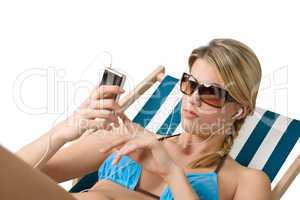 Beach - Happy woman relax in bikini with music